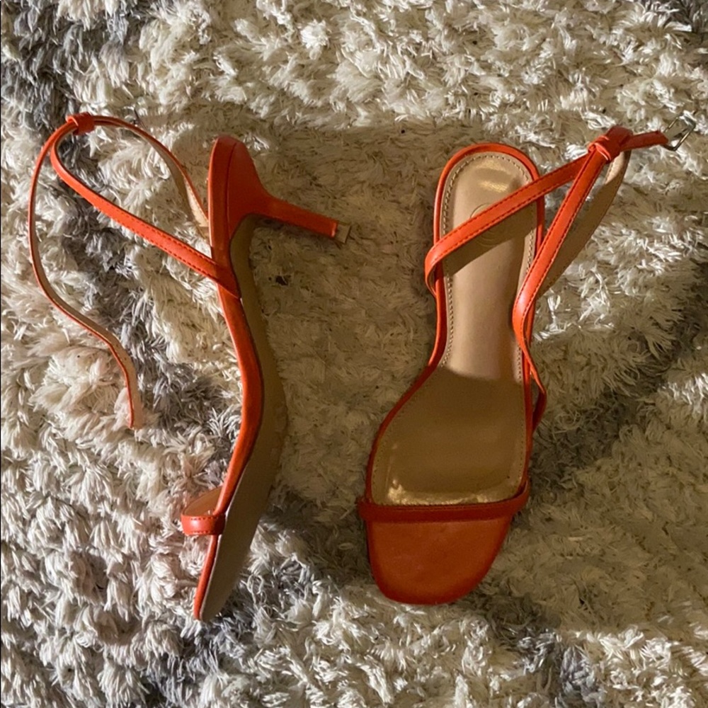 red/coral open toe heel